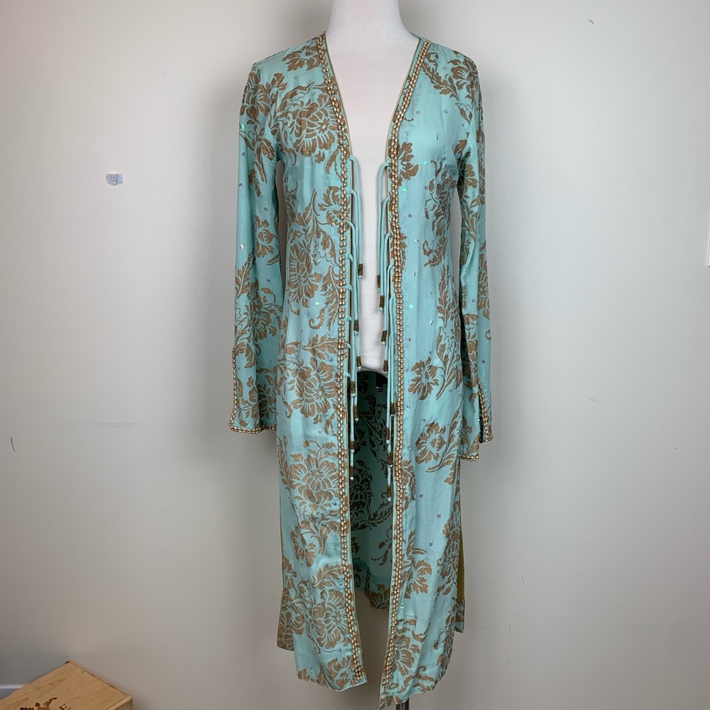 RARE Letarte Lux shell bead floral maxi cover up